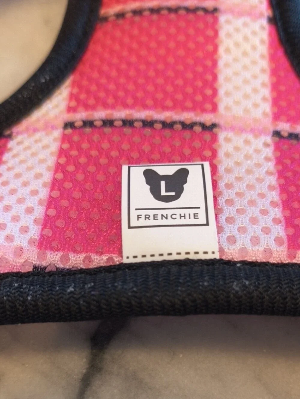 FRENCHIE REVERSIBLE Like New Large Pink Duo Patterned No-Pull Dog Harness -LARGE